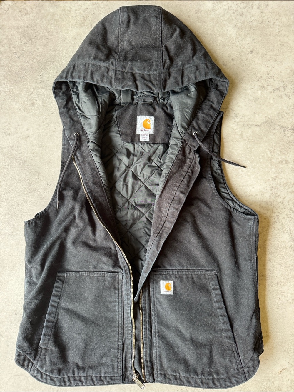 Carhartt Black Quilted Hooded Work Vest with Front Pockets